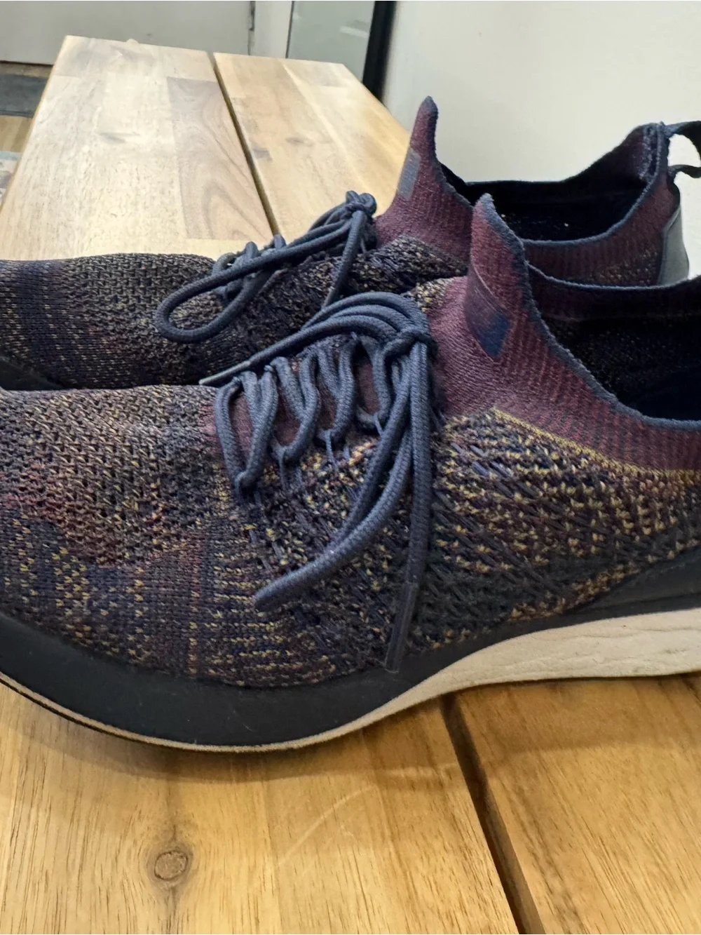 Nike Men's Flyknit Lace-Up Sneakers - Navy/Burgundy/Gold